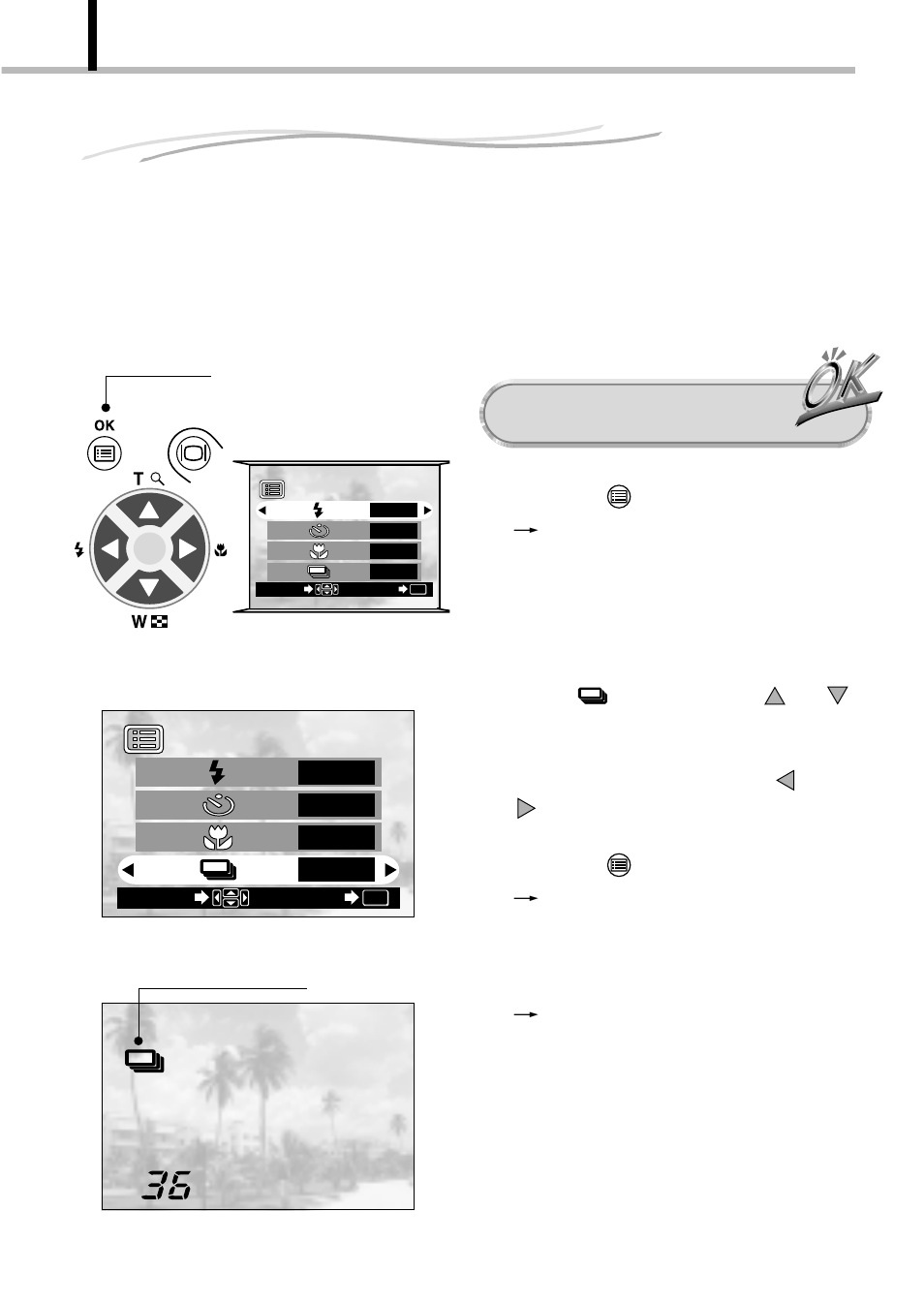 Shooting images sequentially, Shooting images sequentially (continuous shooting), Continuous shooting) | Operating procedure | Olympus D-100 User Manual | Page 62 / 104
