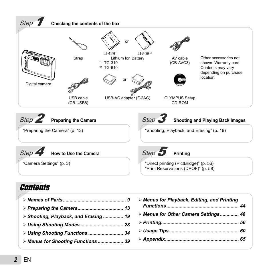 Olympus Tough TG-310 User Manual | Page 2 / 83