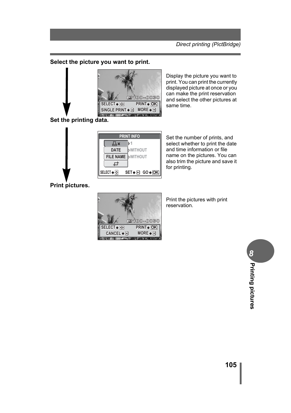 Printing pictures | Olympus Stylus 500 Digital User Manual | Page 105 / 170