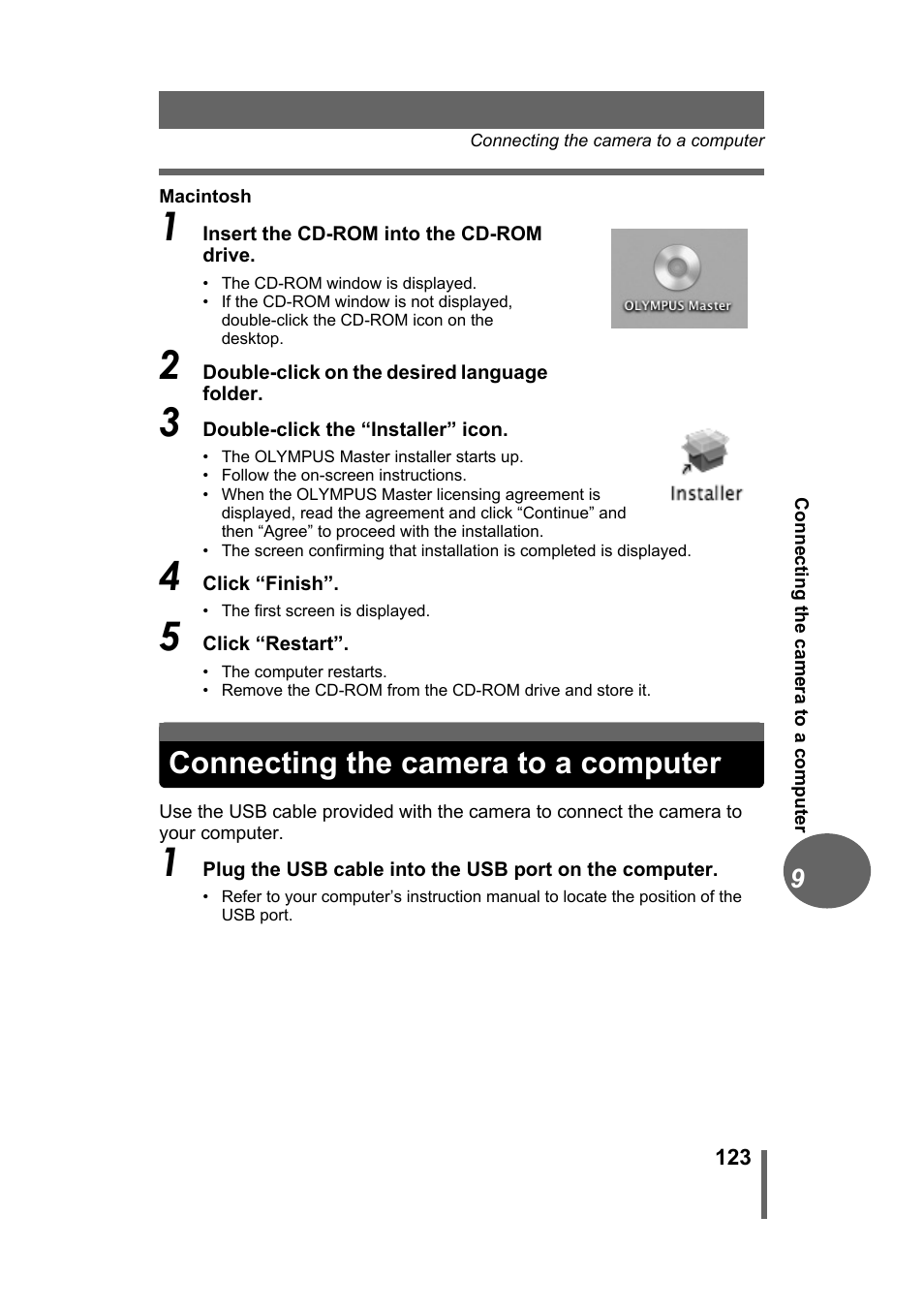 Connecting the camera to a computer, P.123 | Olympus Stylus 500 Digital User Manual | Page 123 / 170