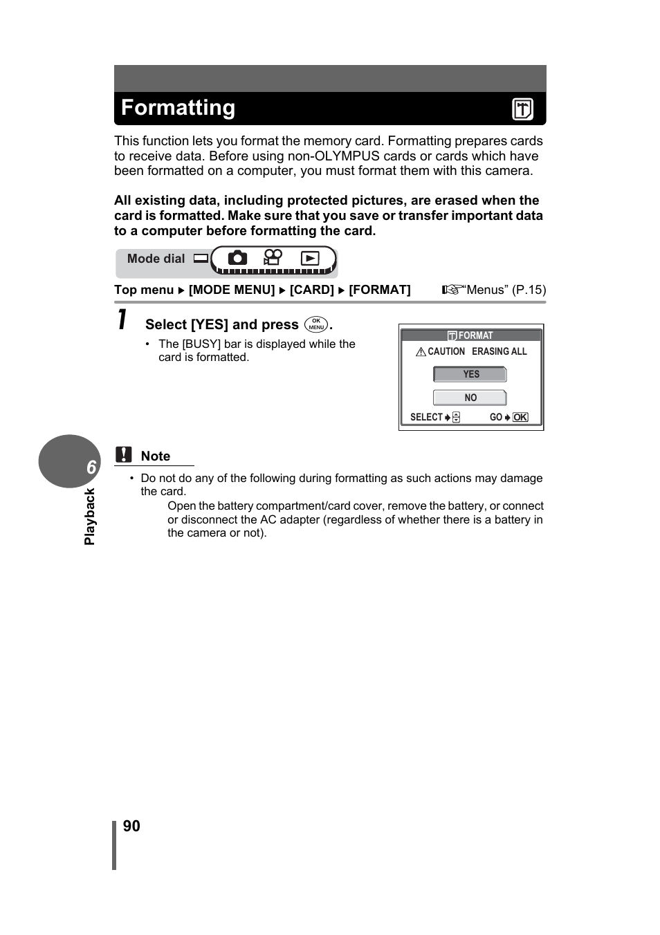 Formatting | Olympus Stylus 500 Digital User Manual | Page 90 / 170