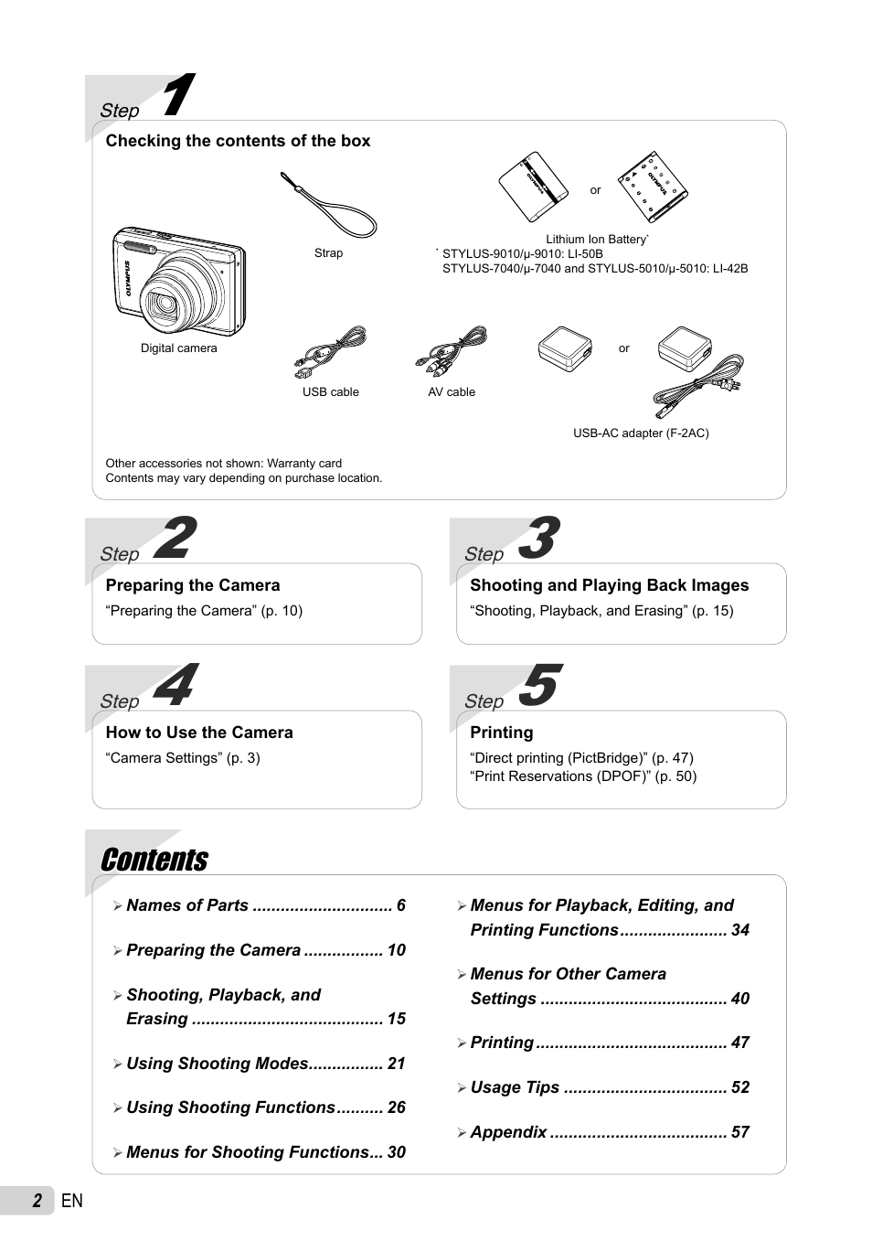 Olympus STYLUS-5010 User Manual | Page 2 / 74