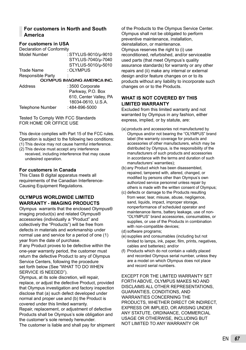 67 en | Olympus STYLUS-5010 User Manual | Page 67 / 74