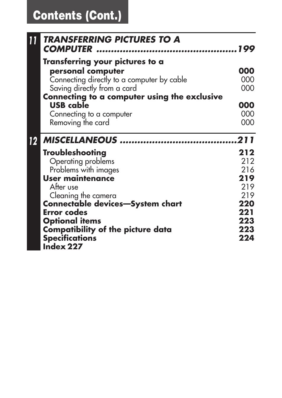 Contents (cont.) | Olympus E-100 RS User Manual | Page 10 / 220