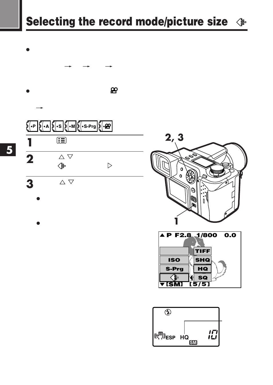 Selecting the record mode/picture size | Olympus E-100 RS User Manual | Page 100 / 220