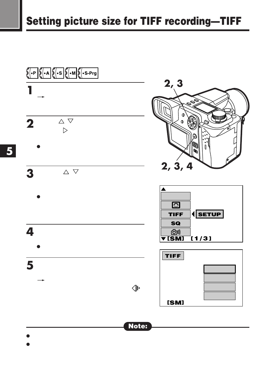 Setting picture size for tiff recording—tiff | Olympus E-100 RS User Manual | Page 102 / 220