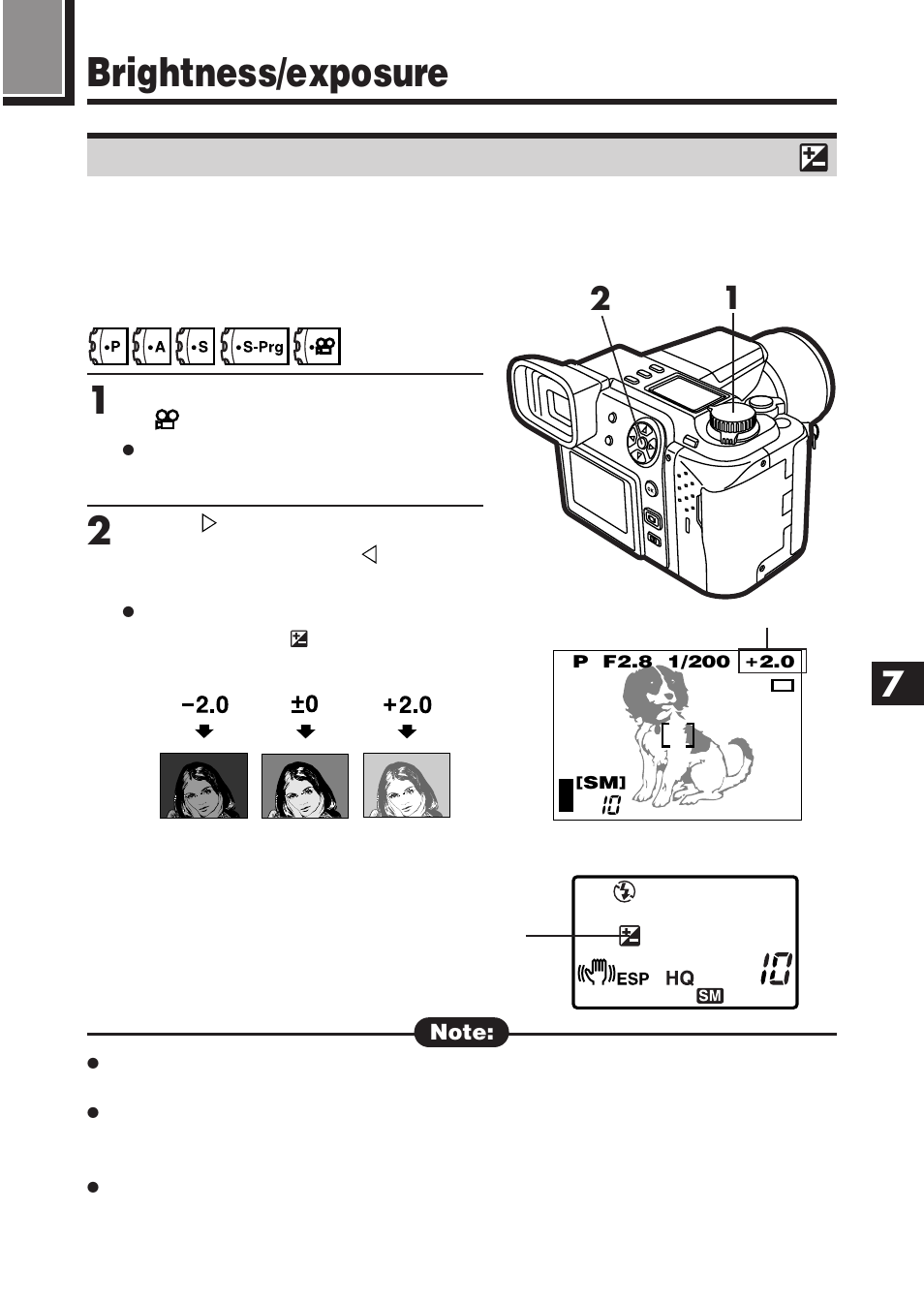 Brightness/exposure, Changing the brightness—exposure compensation | Olympus E-100 RS User Manual | Page 125 / 220