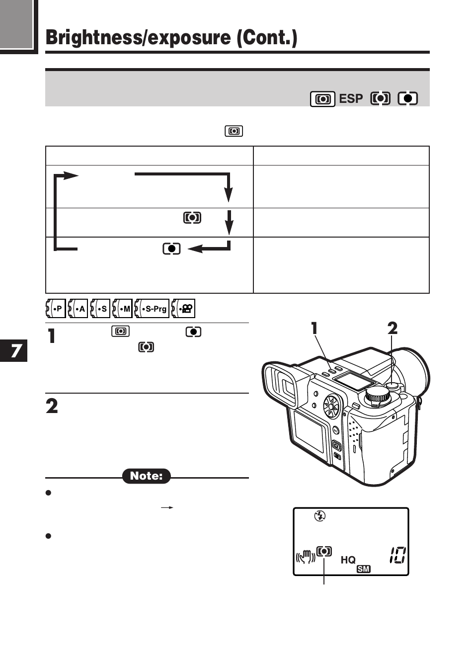 Brightness/exposure (cont.), Changing the metering area—metering mode | Olympus E-100 RS User Manual | Page 126 / 220