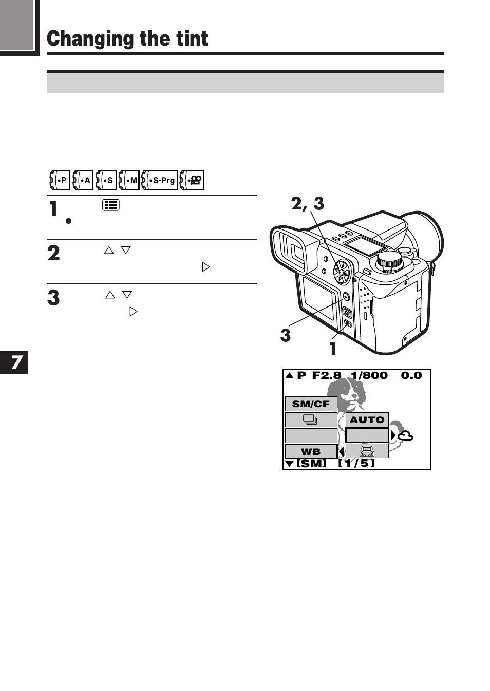 Changing the tint, Selecting the tint—pre-set | Olympus E-100 RS User Manual | Page 132 / 220