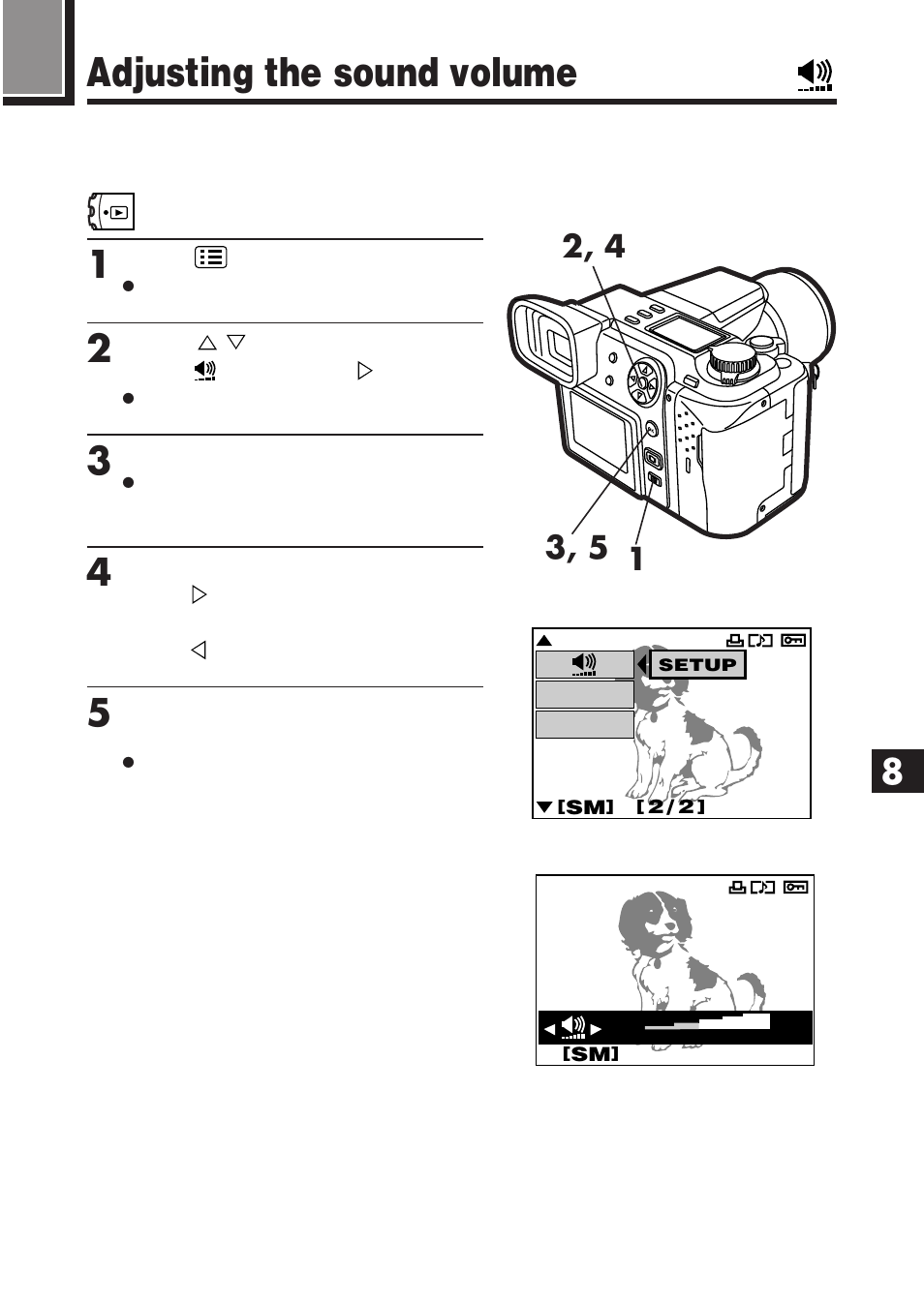 Adjusting the sound volume | Olympus E-100 RS User Manual | Page 153 / 220