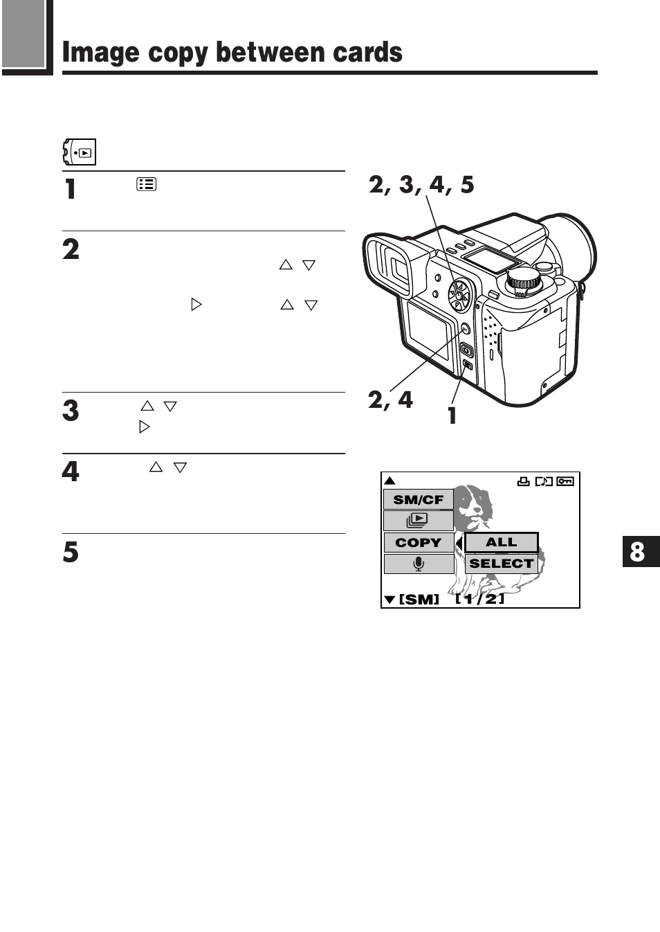 Image copy between cards | Olympus E-100 RS User Manual | Page 157 / 220