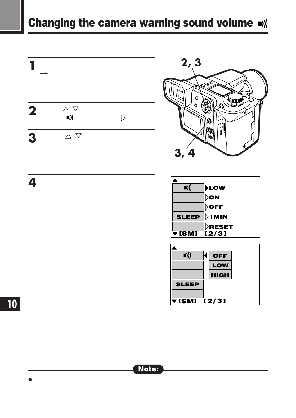 Changing the camera warning sound volume 1 | Olympus E-100 RS User Manual | Page 180 / 220