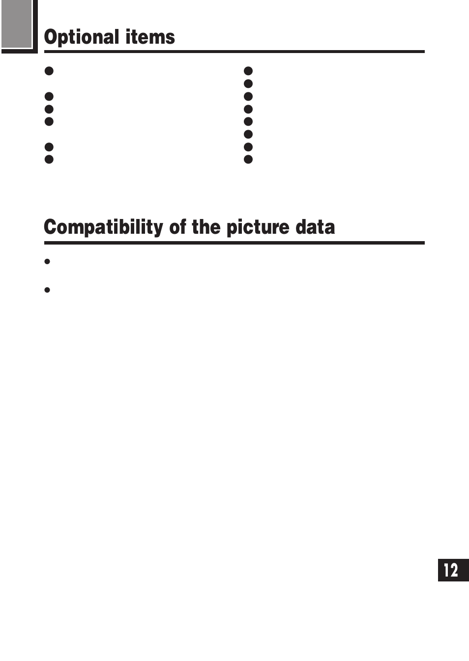 Optional items, Compatibility of the picture data | Olympus E-100 RS User Manual | Page 211 / 220