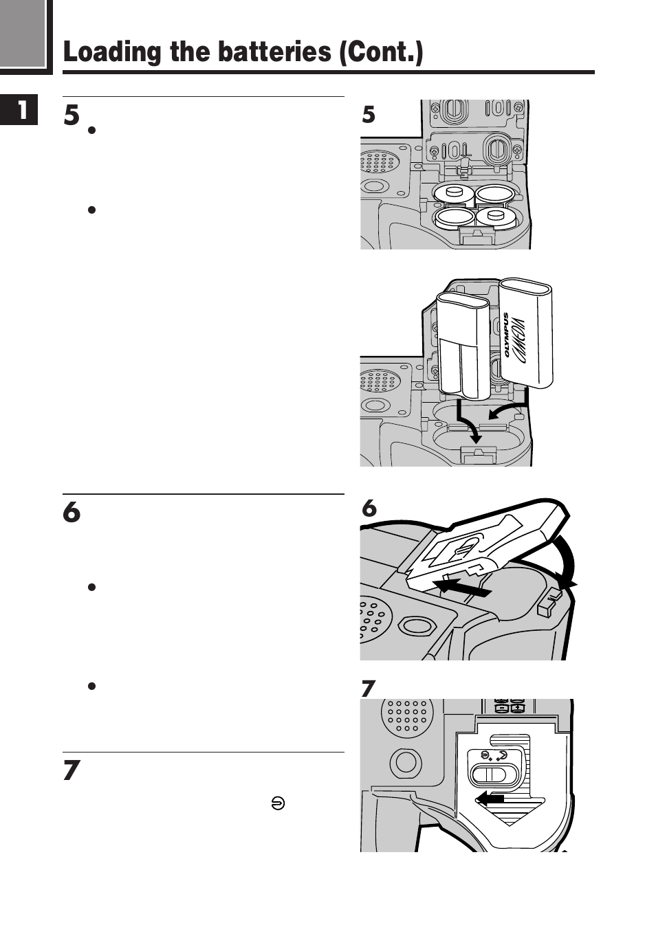 Loading the batteries (cont.) | Olympus E-100 RS User Manual | Page 34 / 220