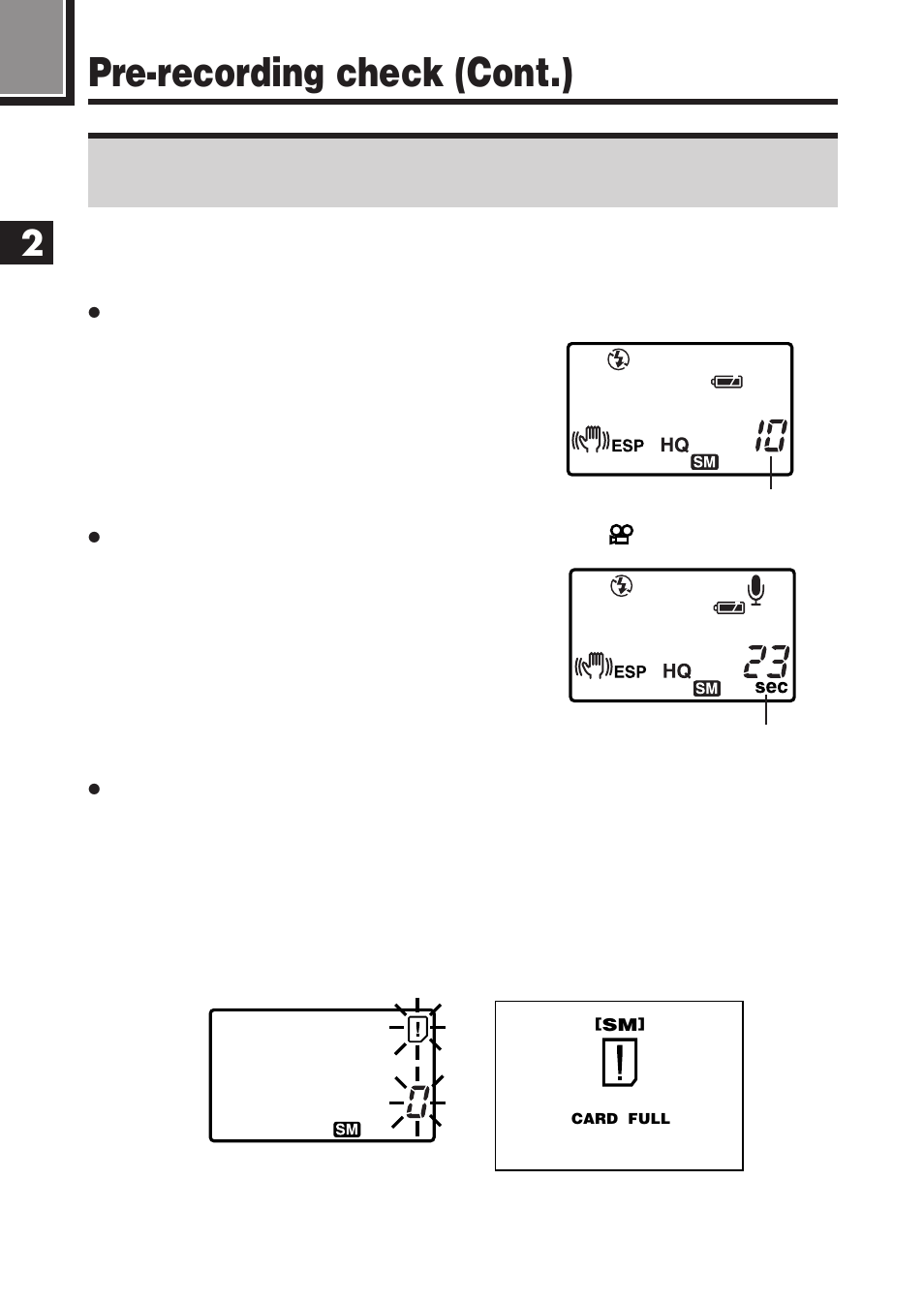 Pre-recording check (cont.) | Olympus E-100 RS User Manual | Page 64 / 220