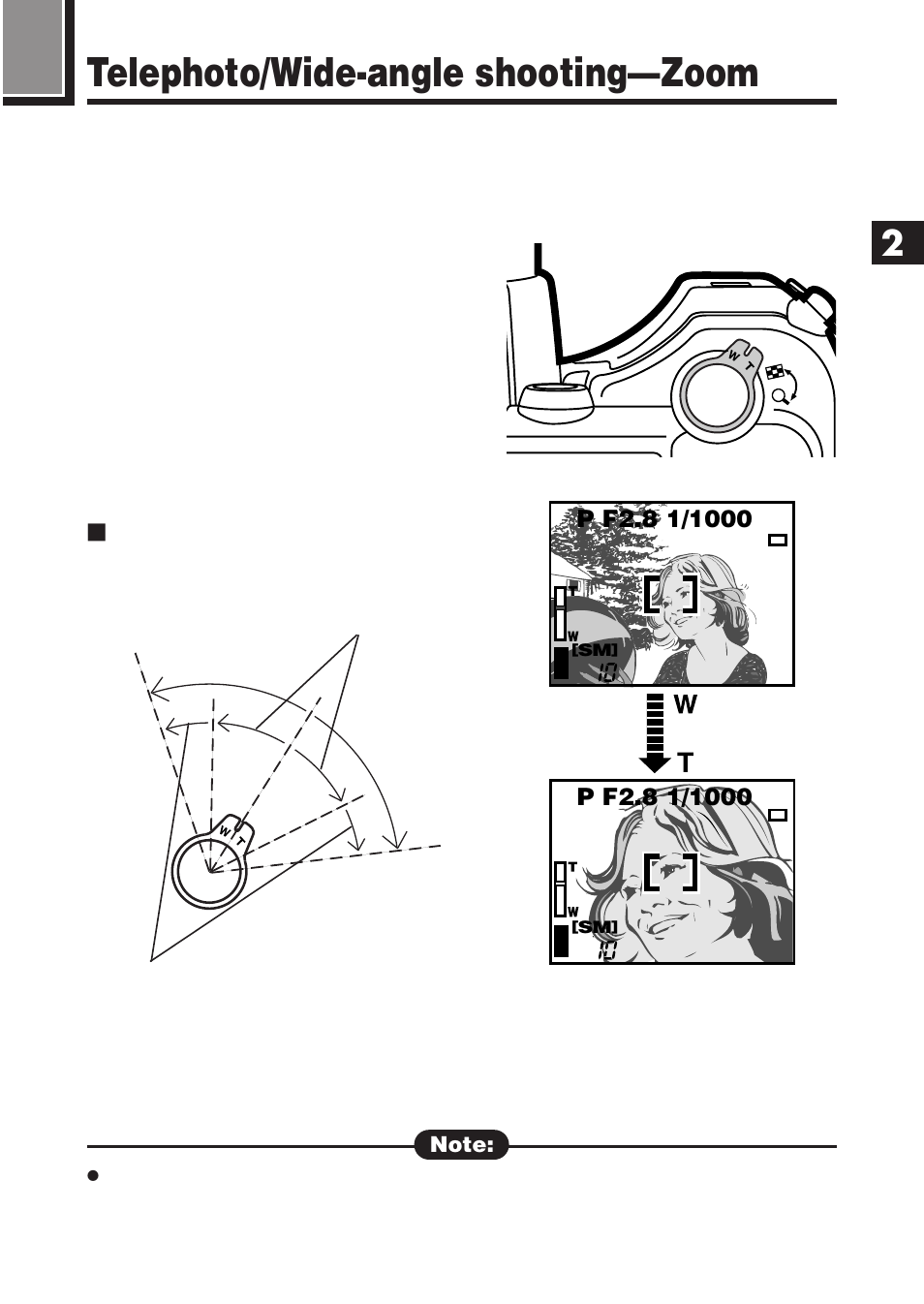 Telephoto/wide-angle shooting—zoom | Olympus E-100 RS User Manual | Page 77 / 220