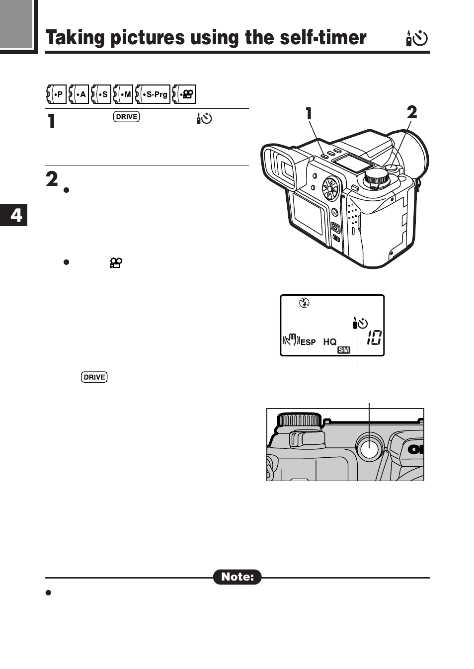 Taking pictures using the self-timer | Olympus E-100 RS User Manual | Page 96 / 220