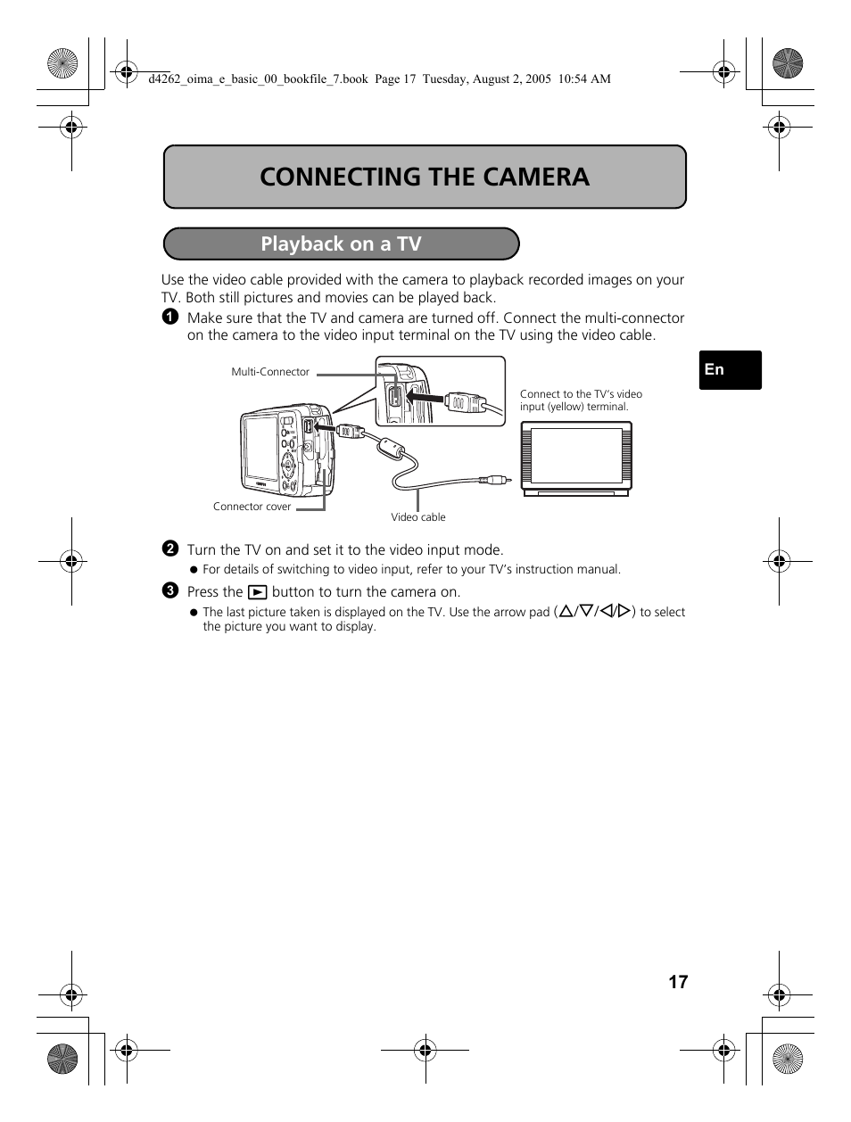 Connecting the camera, Playback on a tv | Olympus Stylus 600 Digital User Manual | Page 17 / 84