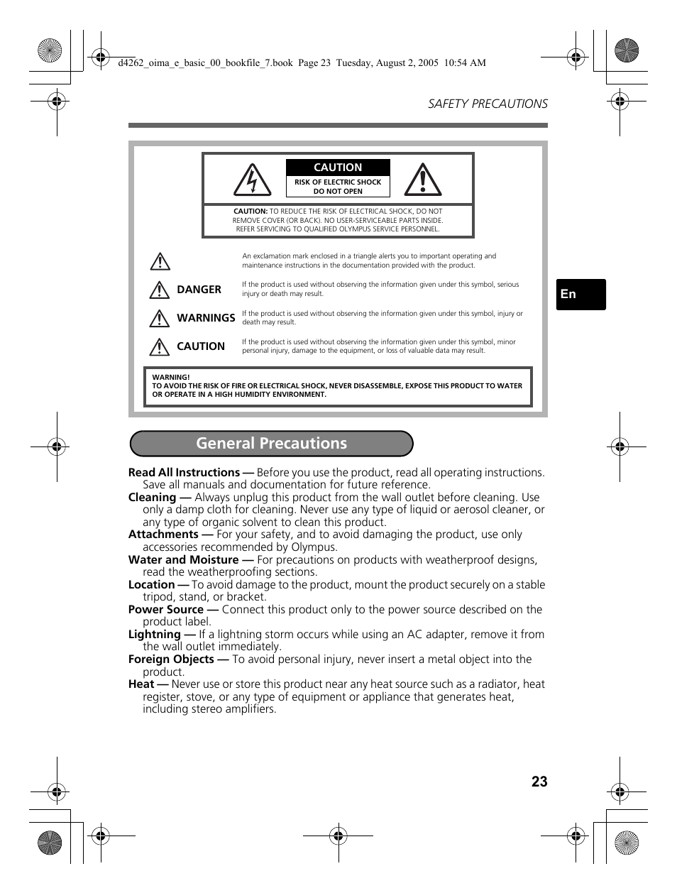 General precautions | Olympus Stylus 600 Digital User Manual | Page 23 / 84