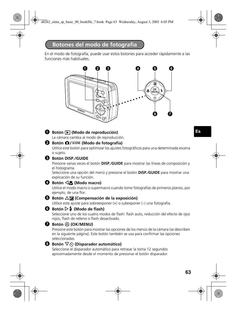Botones del modo de fotografía | Olympus Stylus 600 Digital User Manual | Page 63 / 84