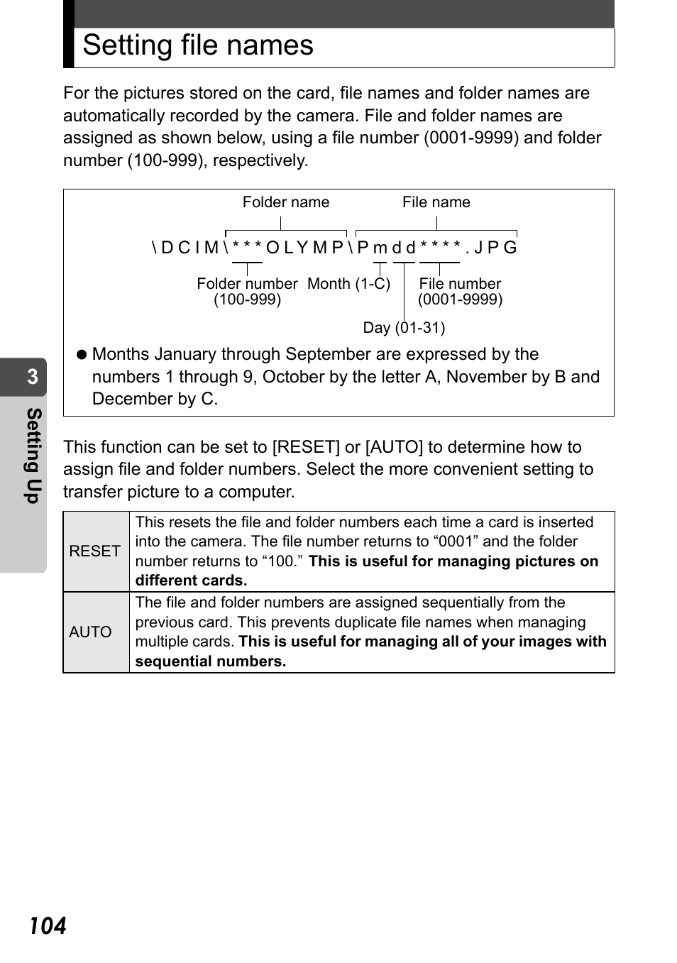 Setting file names | Olympus Stylus Verve User Manual | Page 104 / 192