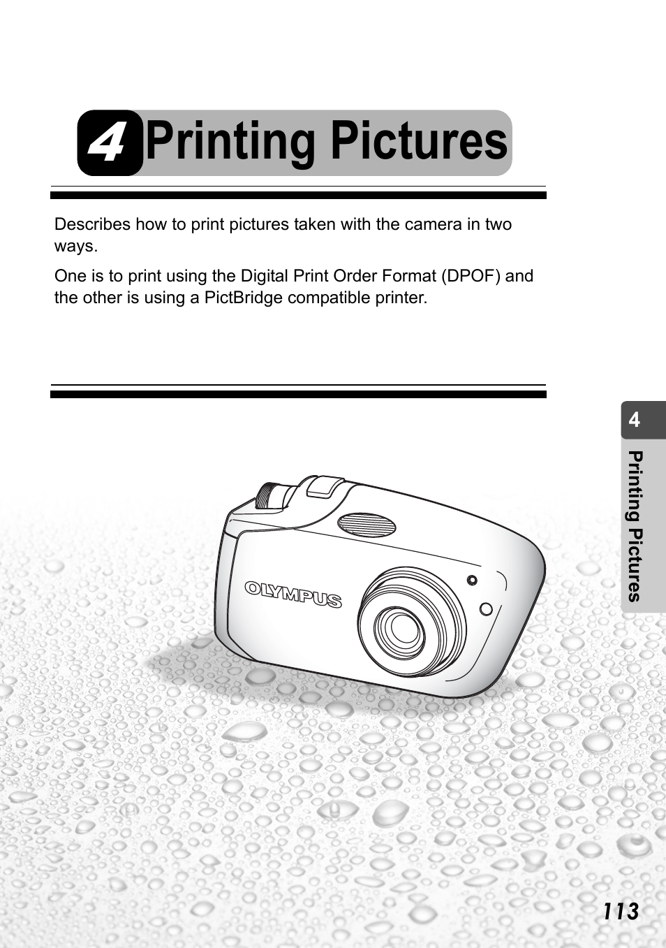 4 printing pictures, Printing pictures | Olympus Stylus Verve User Manual | Page 113 / 192