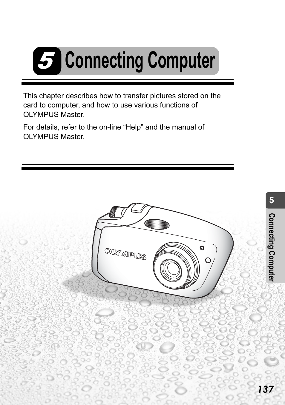 5 connecting computer, Connecting computer | Olympus Stylus Verve User Manual | Page 137 / 192