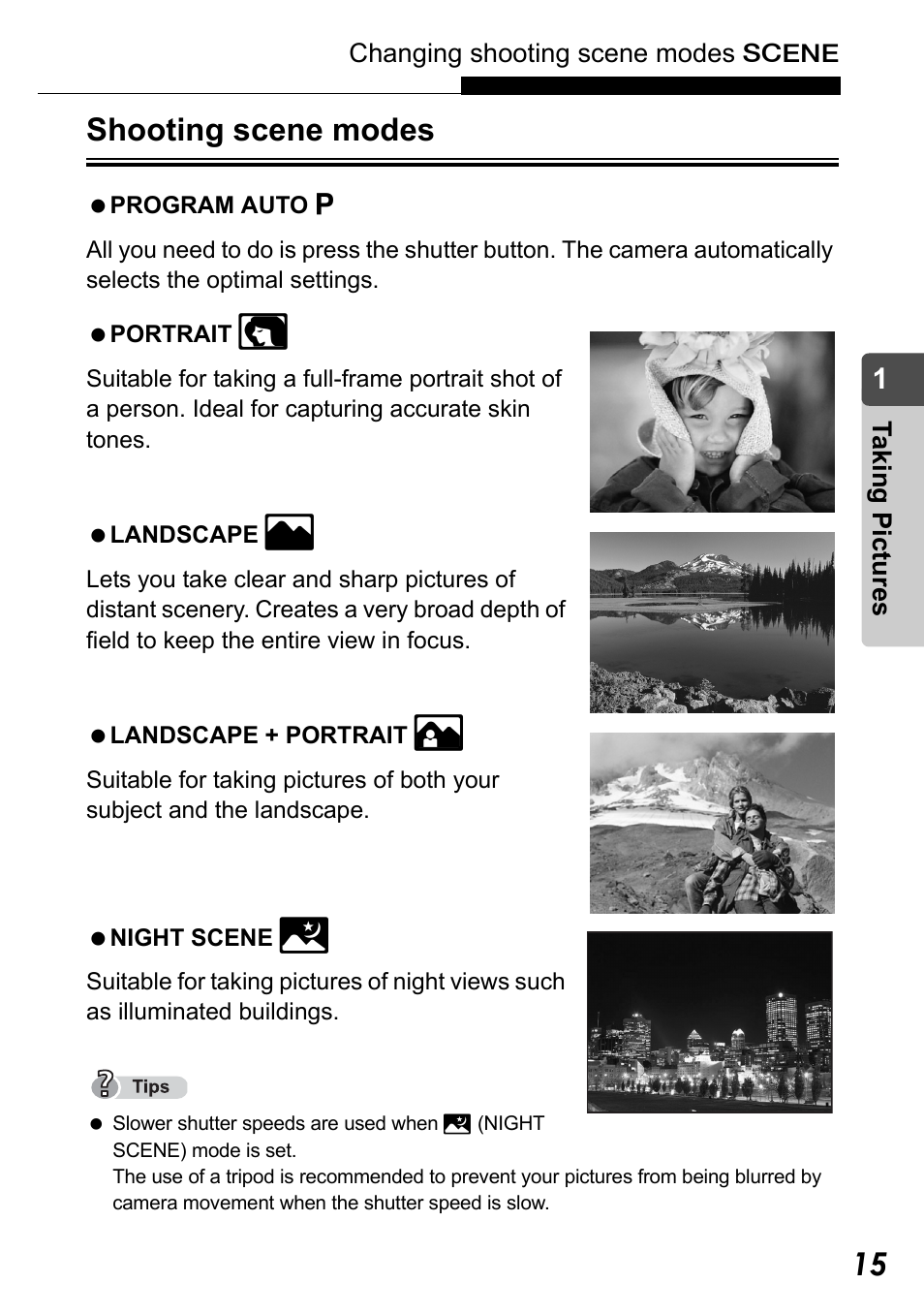 Shooting scene modes | Olympus Stylus Verve User Manual | Page 15 / 192