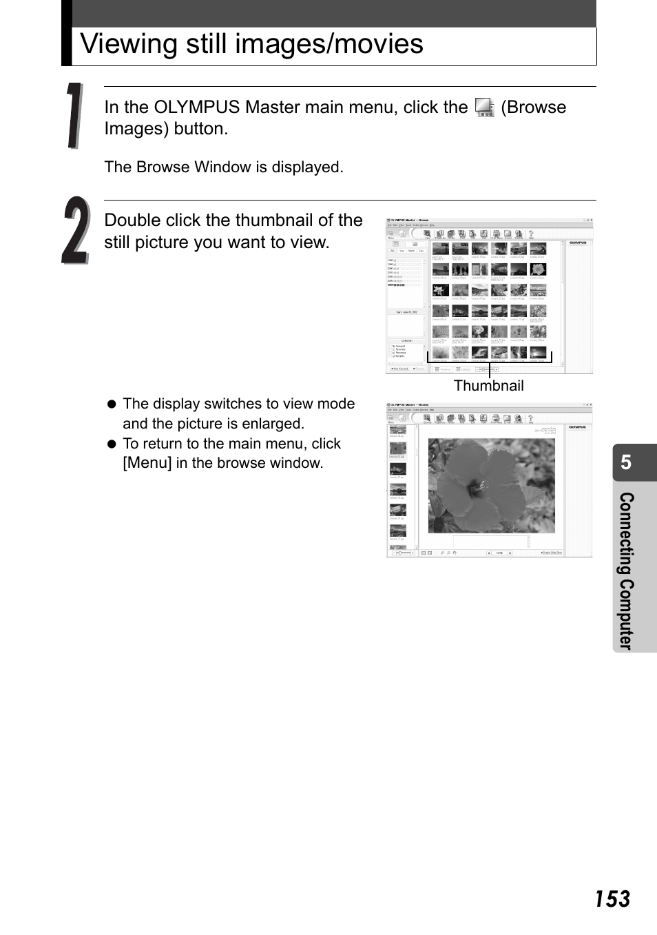 Viewing still images/movies | Olympus Stylus Verve User Manual | Page 153 / 192
