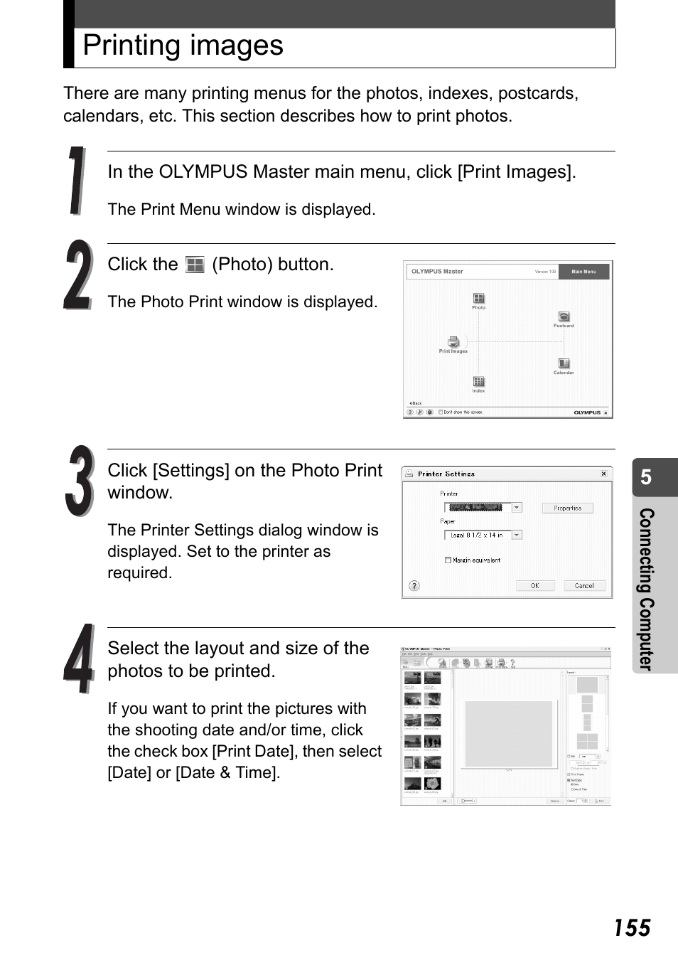 Printing images | Olympus Stylus Verve User Manual | Page 155 / 192