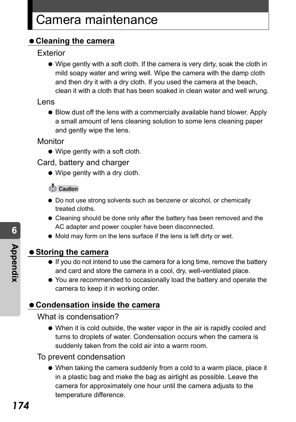Camera maintenance, Appe ndix | Olympus Stylus Verve User Manual | Page 174 / 192