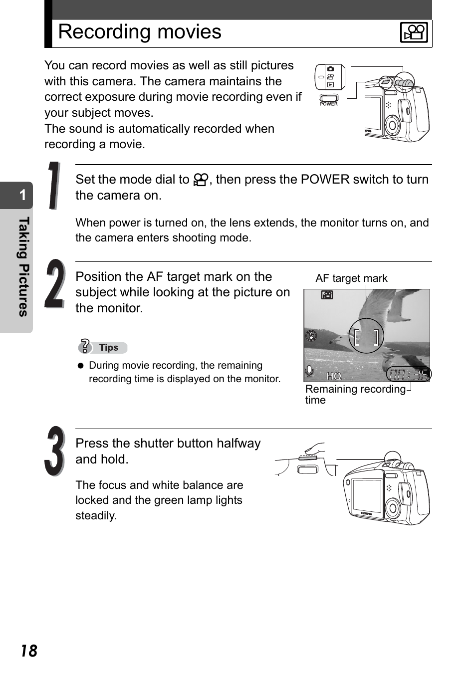 Recording movies, Recording movies n | Olympus Stylus Verve User Manual | Page 18 / 192
