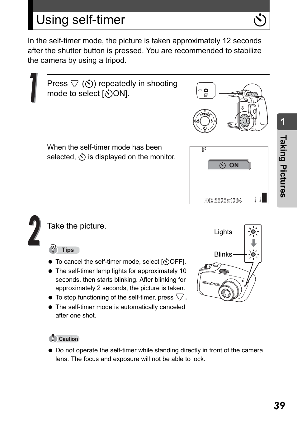 Using self-timer, Using self-timer y | Olympus Stylus Verve User Manual | Page 39 / 192