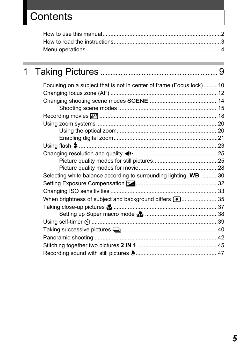 Olympus Stylus Verve User Manual | Page 5 / 192