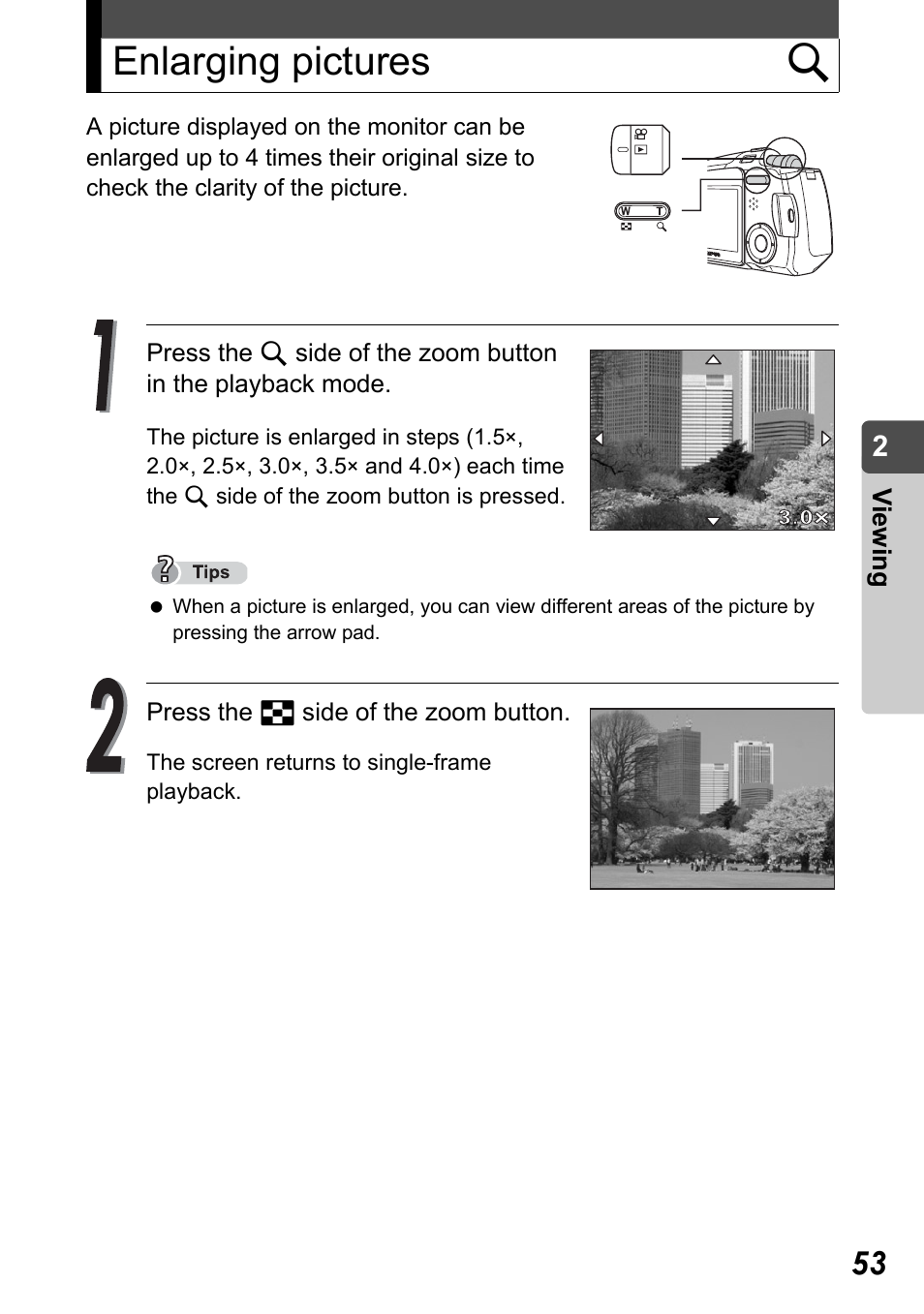 Enlarging pictures, Enlarging pictures u | Olympus Stylus Verve User Manual | Page 53 / 192