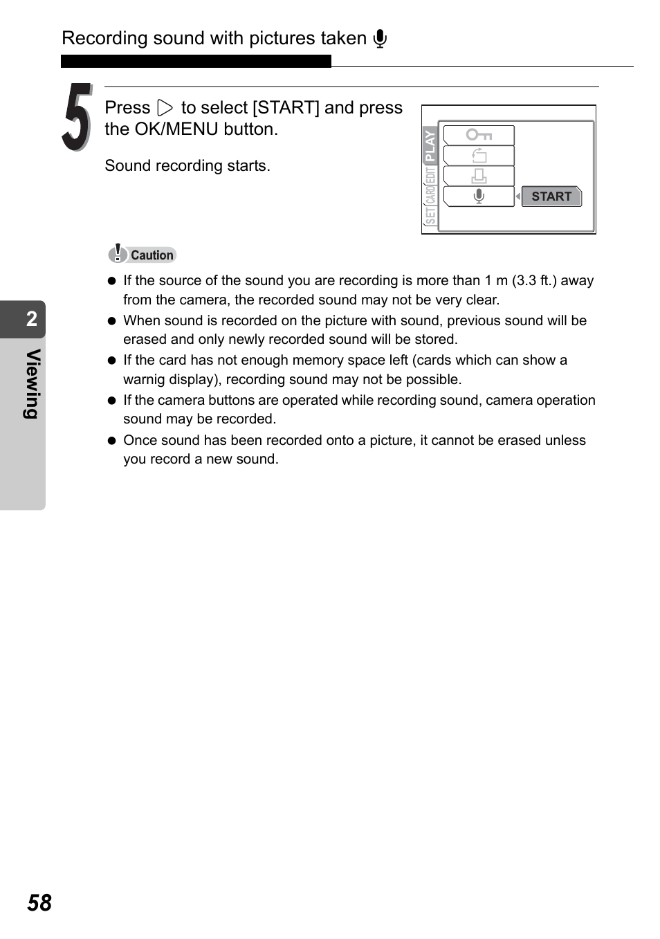 Recording sound with pictures taken r, Vi e w in g | Olympus Stylus Verve User Manual | Page 58 / 192