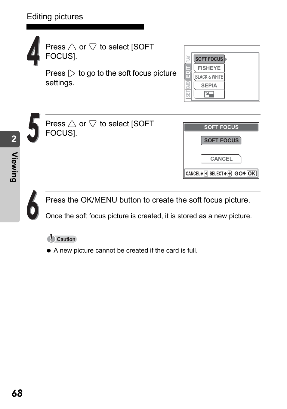 Editing pictures, Vi e w in g | Olympus Stylus Verve User Manual | Page 68 / 192