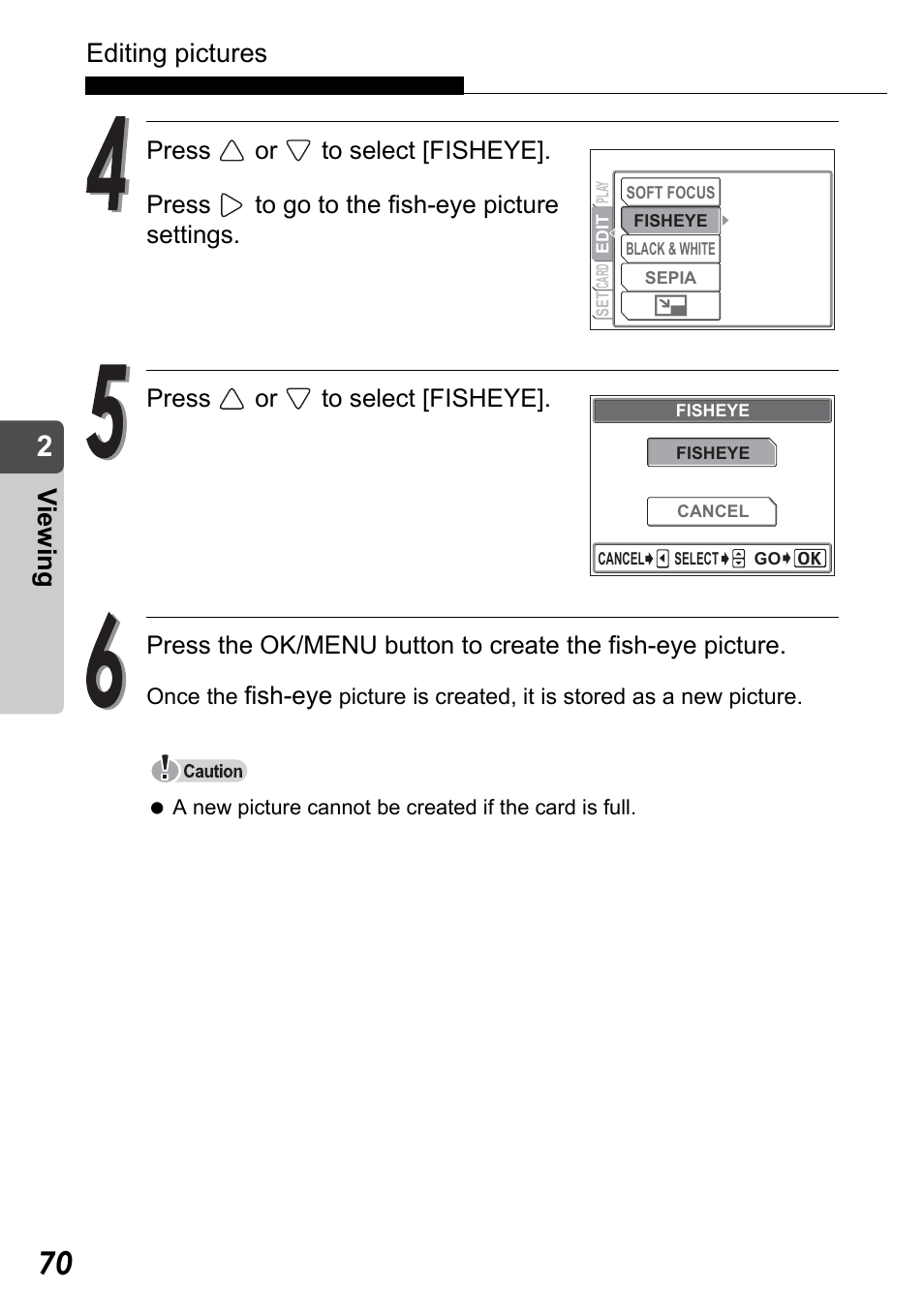 Editing pictures, Vi e w in g | Olympus Stylus Verve User Manual | Page 70 / 192