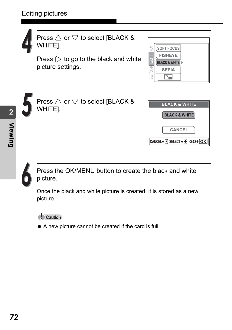 Editing pictures, Vi e w in g | Olympus Stylus Verve User Manual | Page 72 / 192