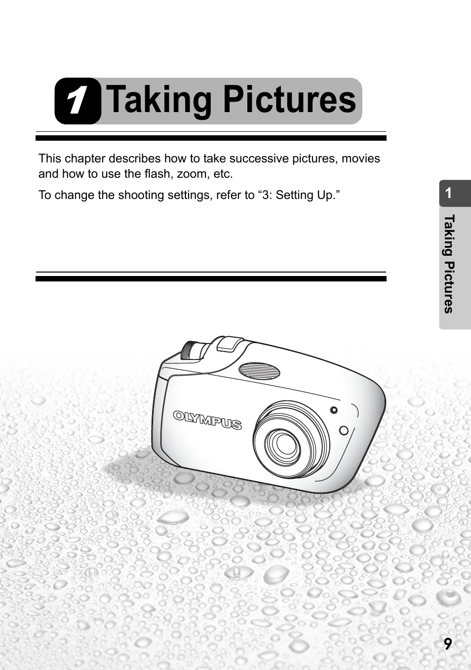 1 taking pictures, Taking pictures | Olympus Stylus Verve User Manual | Page 9 / 192