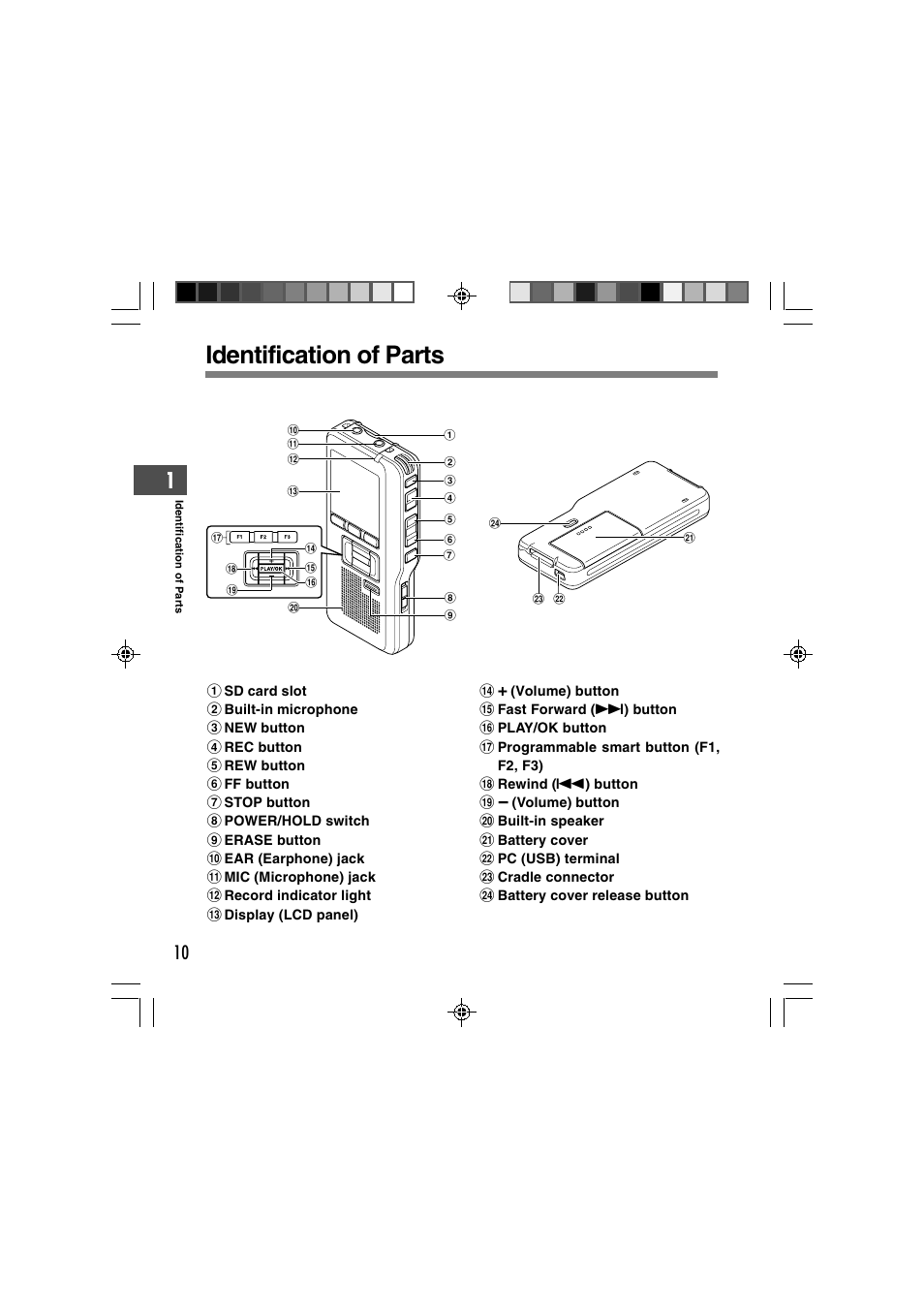 Identification of parts | Olympus DS-3400 User Manual | Page 10 / 76