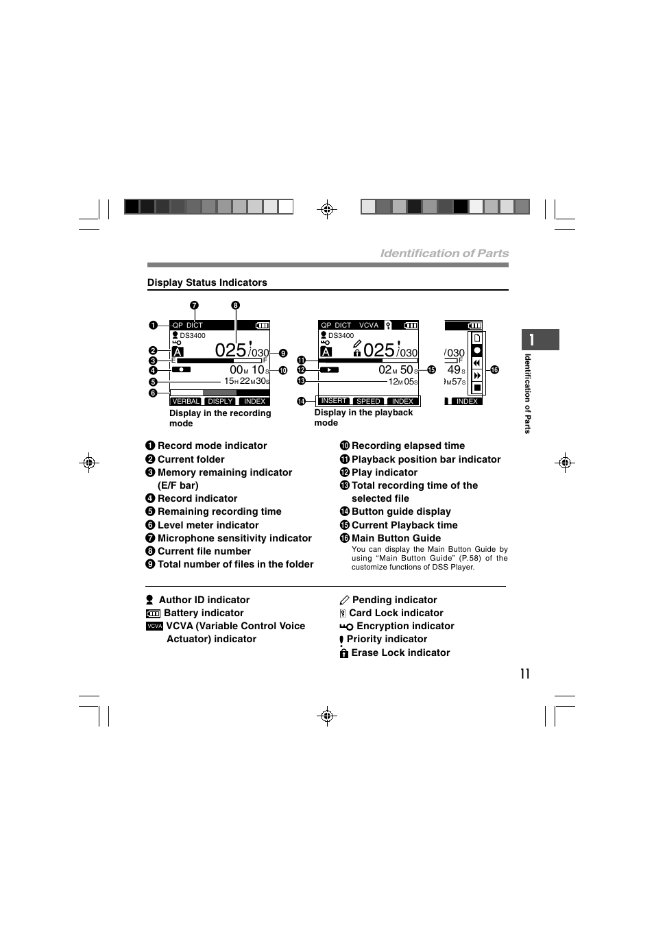 Identification of parts | Olympus DS-3400 User Manual | Page 11 / 76