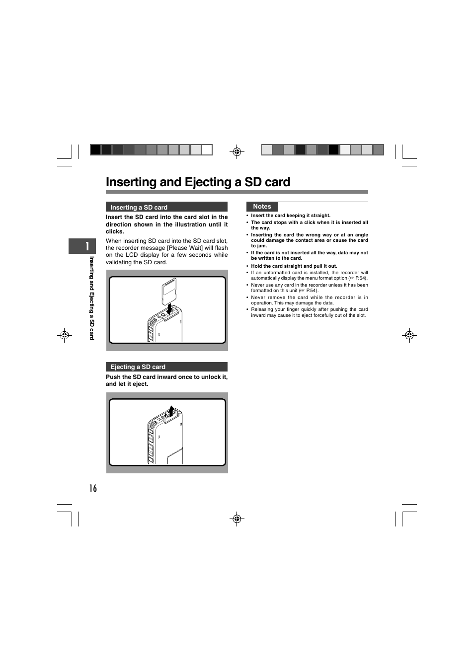 Inserting and ejecting a sd card | Olympus DS-3400 User Manual | Page 16 / 76