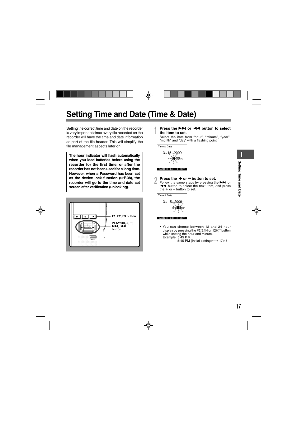 Setting time and date (time & date) | Olympus DS-3400 User Manual | Page 17 / 76