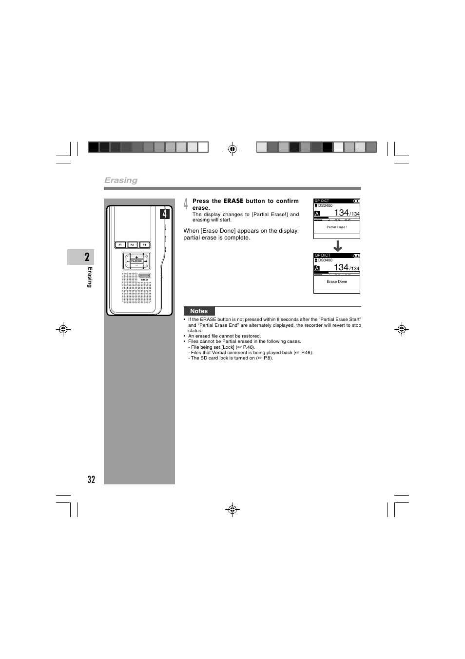 Erasing | Olympus DS-3400 User Manual | Page 32 / 76