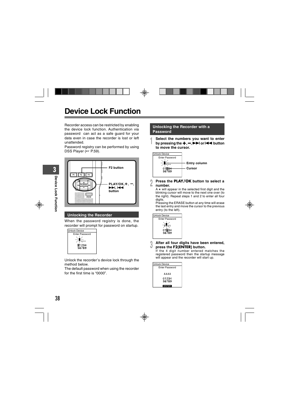 Device lock function | Olympus DS-3400 User Manual | Page 38 / 76