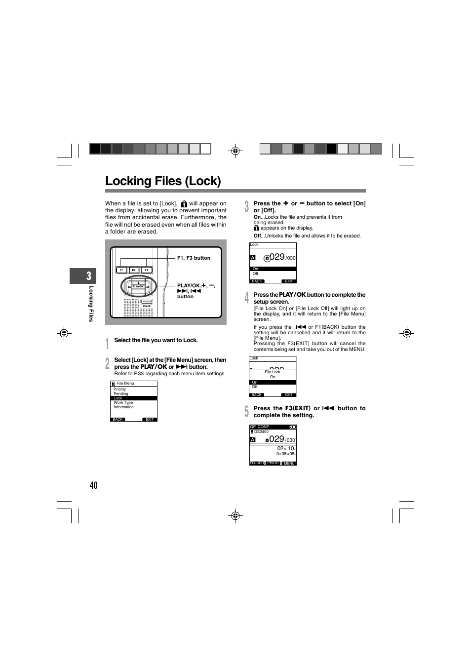 Locking files (lock) | Olympus DS-3400 User Manual | Page 40 / 76