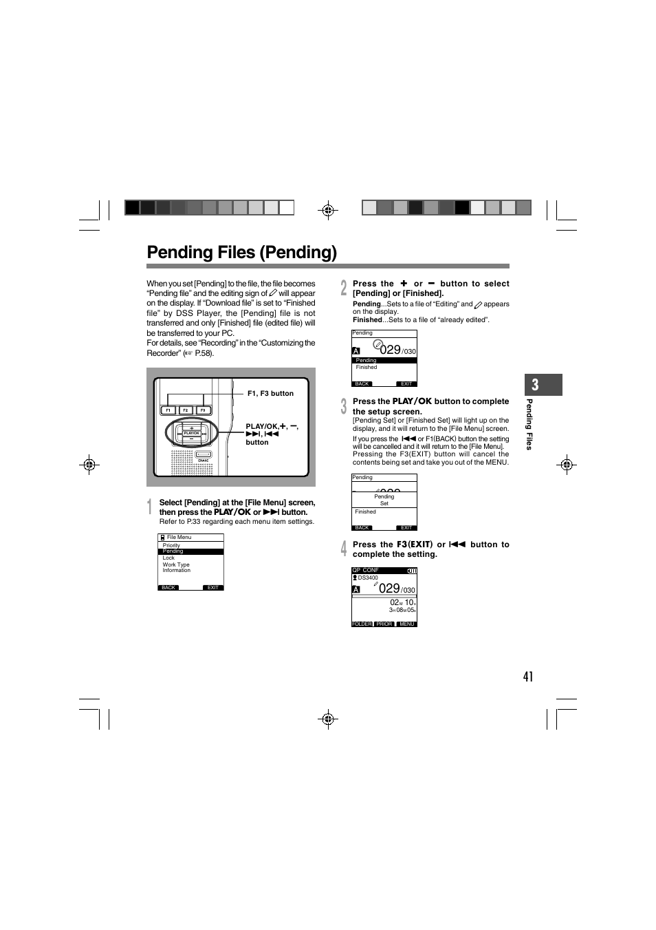 Pending files (pending) | Olympus DS-3400 User Manual | Page 41 / 76