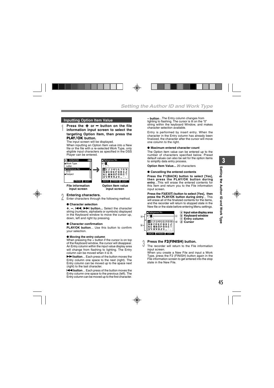 Setting the author id and work type | Olympus DS-3400 User Manual | Page 45 / 76