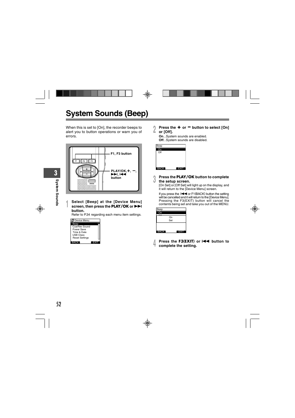 System sounds (beep) | Olympus DS-3400 User Manual | Page 52 / 76